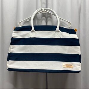 Estee Lauder striped tote bag travel weekender bag navy blue white new